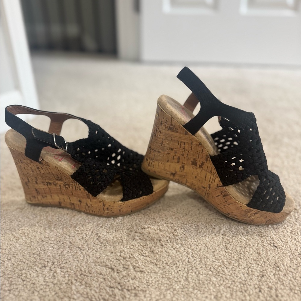 Jellypop Black and Tan Wedge Sandals